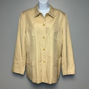 Talbots 100% Silk Minimalist Neutral Tan Button Up Blazer Jacket Womens Sz 12